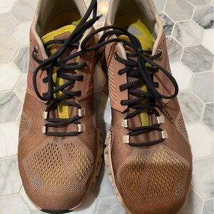 On Running Men's Tan/Terra-cotta and Yellow Athletic Shoes